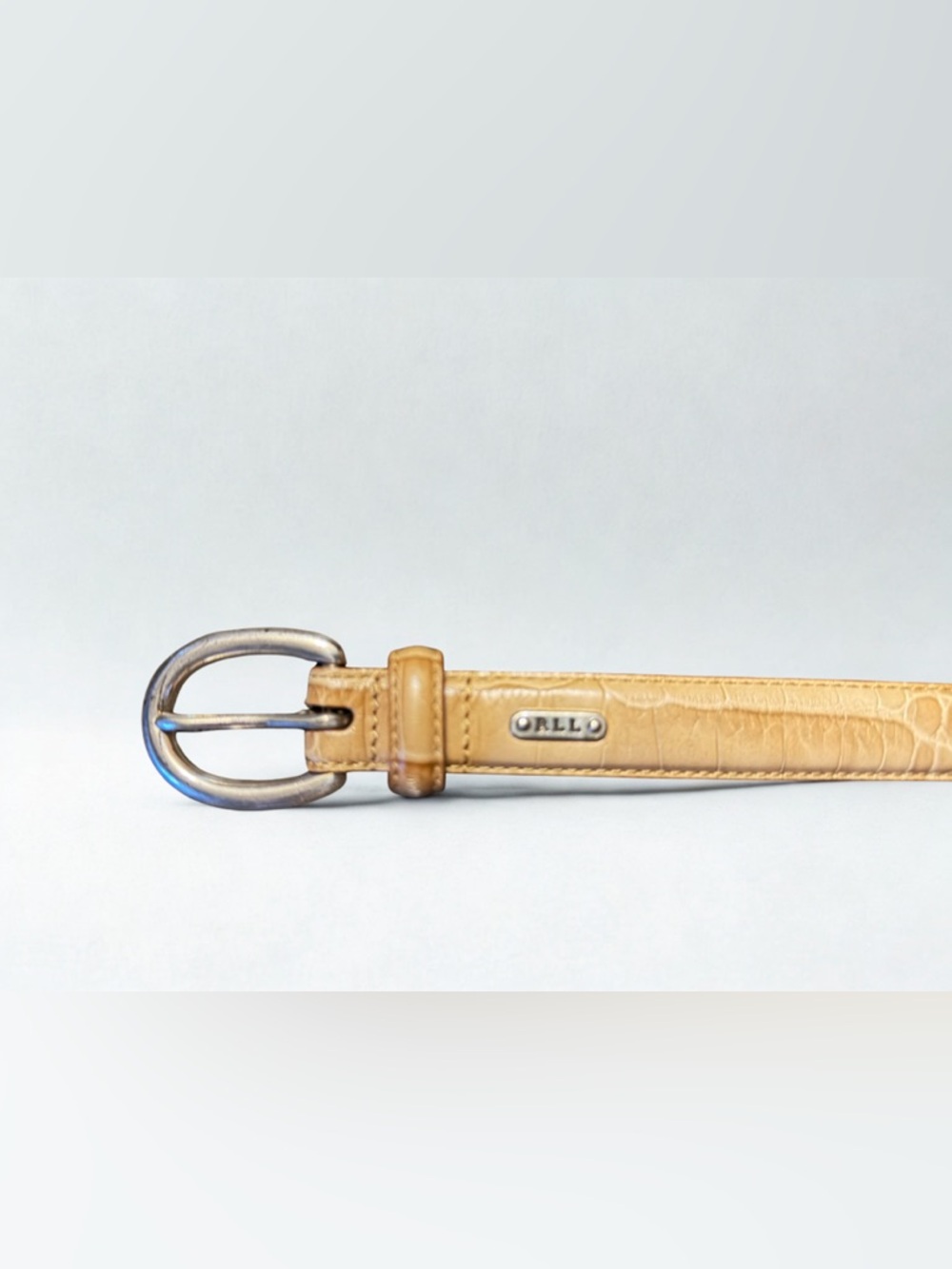 Ralph Lauren Croc-Embossed Tan Leather Belt with Metal Buckle